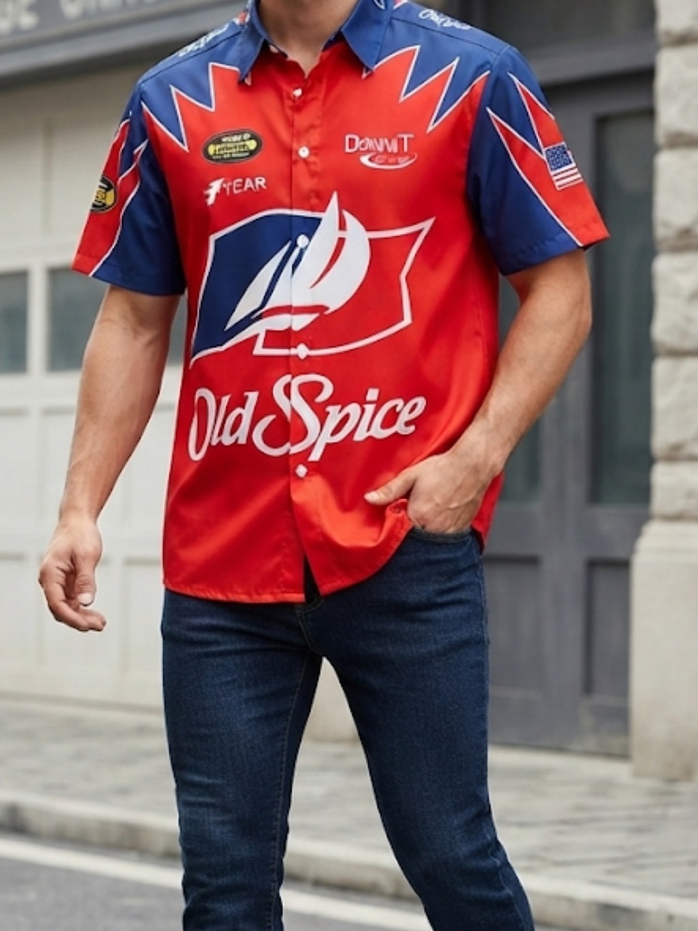 #nascarinspired red & blue racing sport shirt